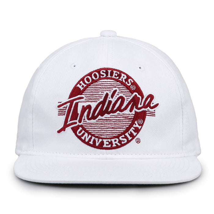 Indiana Retro Circle snapback hat in white, front view