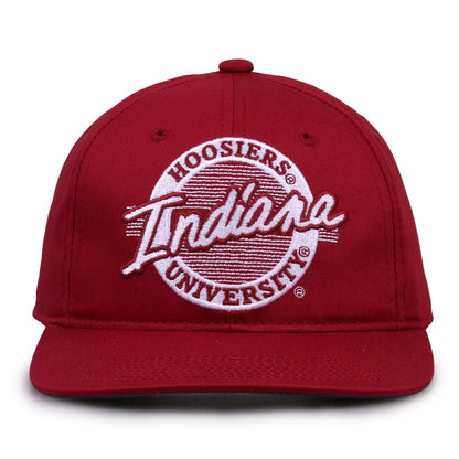 Indiana Retro Circle snapback hat in red, front view