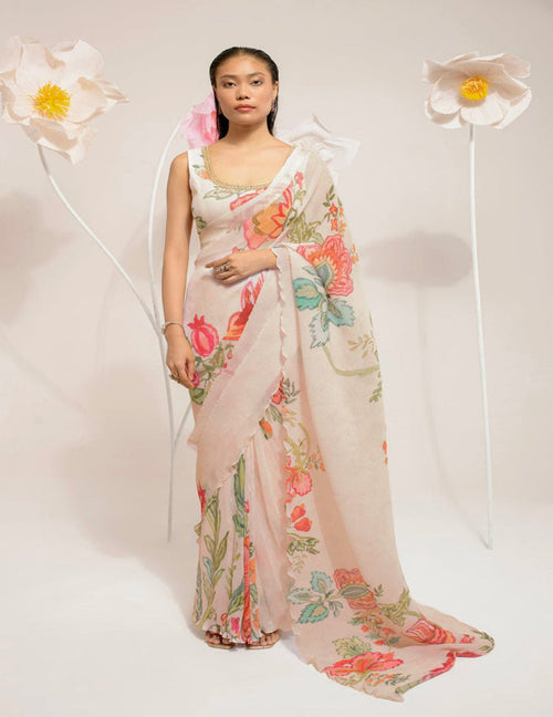 Ivory Pre-Draped Saree