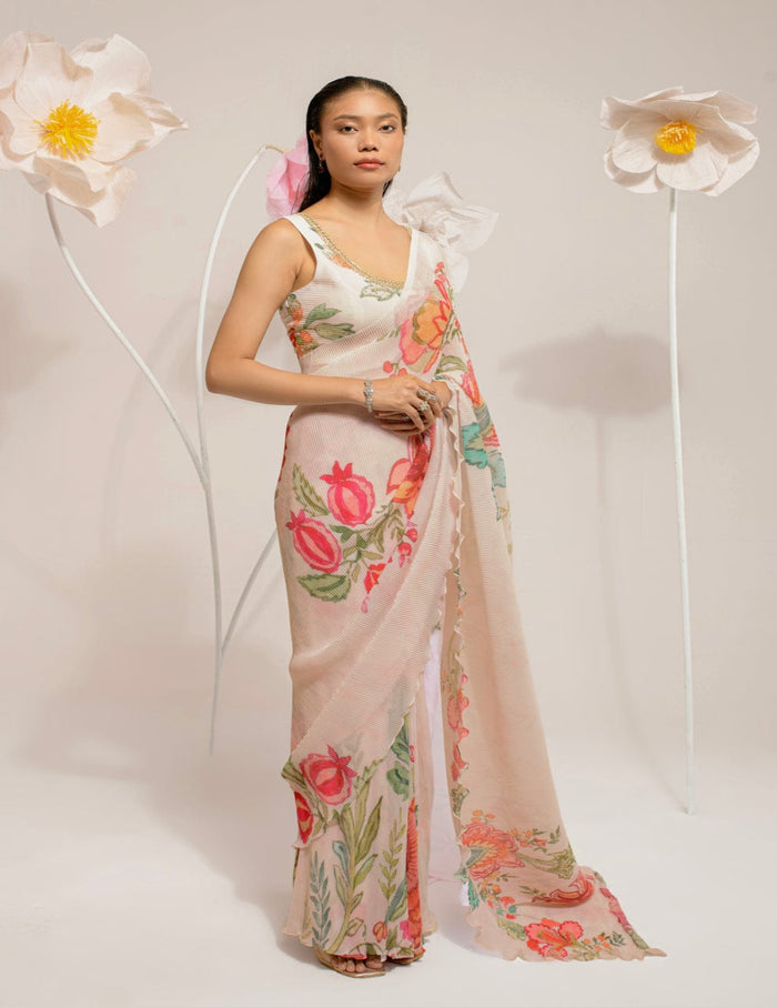 Ivory Pre-Draped Saree