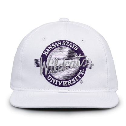 Kansas State Retro Circle snapback hat in white, front view
