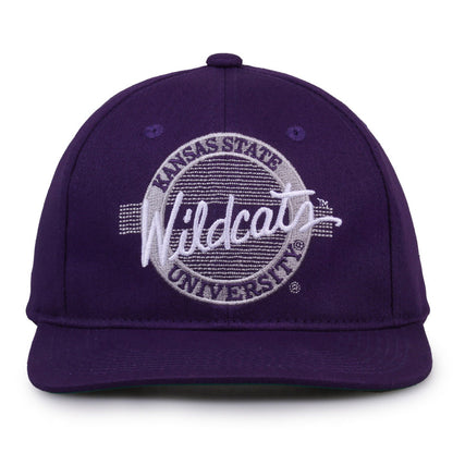 Kansas State Retro Circle snapback hat in purple, front view