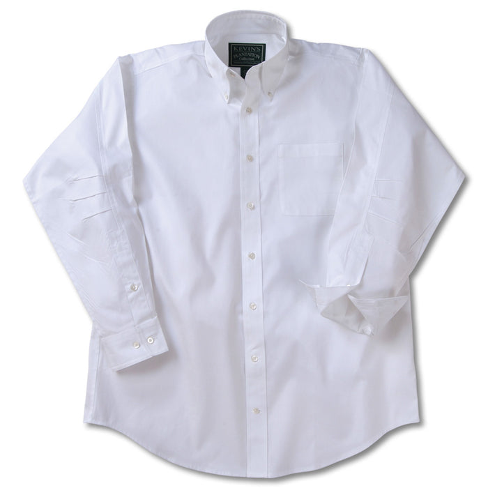 White long-sleeve button-down shirt in light poplin Egyptian cotton with an ergonomic design and chest pocket.