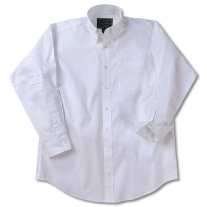 White long-sleeve button-down shirt in light poplin Egyptian cotton with an ergonomic design and chest pocket.