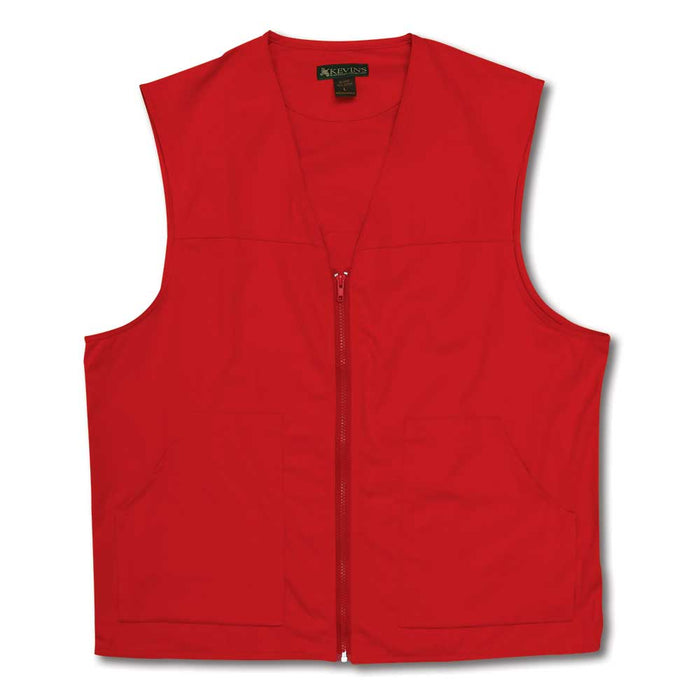 Bright red Kevin's cotton blend upland safety vest with a front zipper and two reinforced utility pockets.