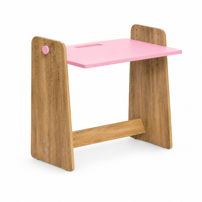 Kids Adjustable Study Table & Chair Set in Oak & Pink for Kids Bedroom, Nursery & Study Area
