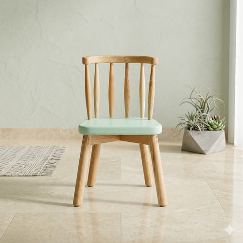 Kids Chair Nordic Spindle Back Toddler Seat for Playrooms, Nurseries, and Study Chair Mint Green and Natural Oak Finish
