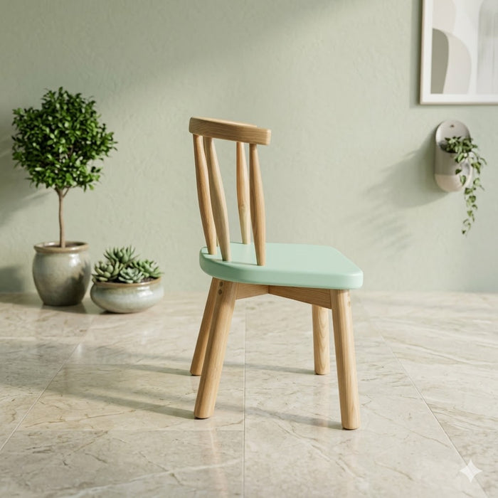 Kids Chair Nordic Spindle Back Toddler Seat for Playrooms, Nurseries, and Study Chair Mint Green and Natural Oak Finish
