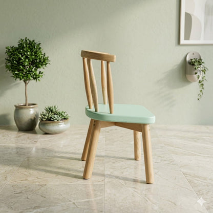 Kids Chair Nordic Spindle Back Toddler Seat for Playrooms, Nurseries, and Study Chair Mint Green and Natural Oak Finish
