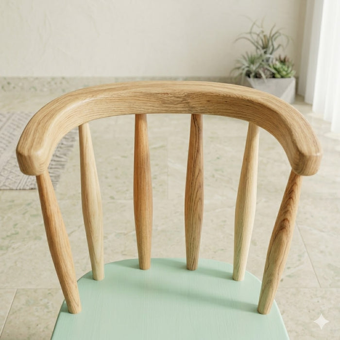 Kids Chair Nordic Spindle Back Toddler Seat for Playrooms, Nurseries, and Study Chair Mint Green and Natural Oak Finish