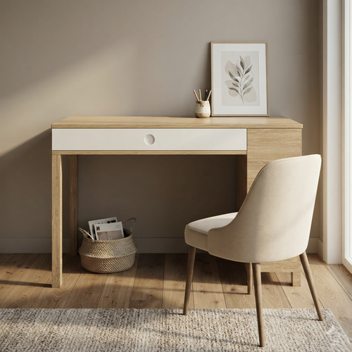 Kids Study Desk in Brown with Drawer & Side Bookshelf for Kids Bedroom, Nursery & Study Area