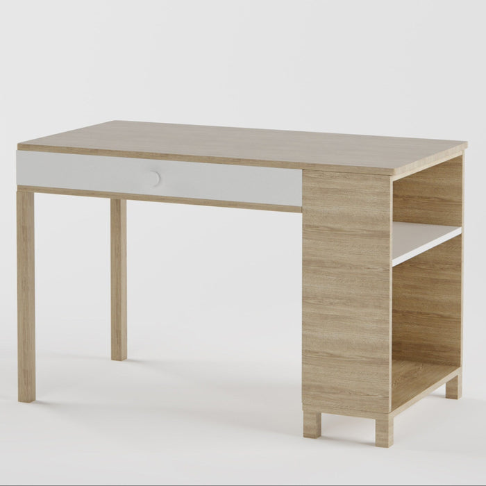 Kids Study Desk in Brown with Drawer & Side Bookshelf for Kids Bedroom, Nursery & Study Area
