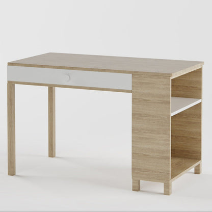 Kids Study Desk in Brown with Drawer & Side Bookshelf for Kids Bedroom, Nursery & Study Area