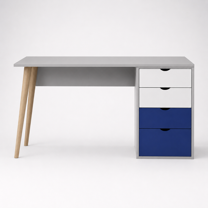 Kids Study Desk in Gray with 4 Drawer Storage for Kids Bedroom, Nursery & Study Area