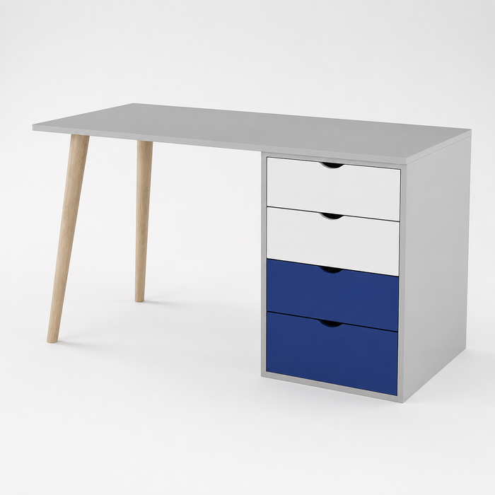 Kids Study Desk in Gray with 4 Drawer Storage for Kids Bedroom, Nursery & Study Area