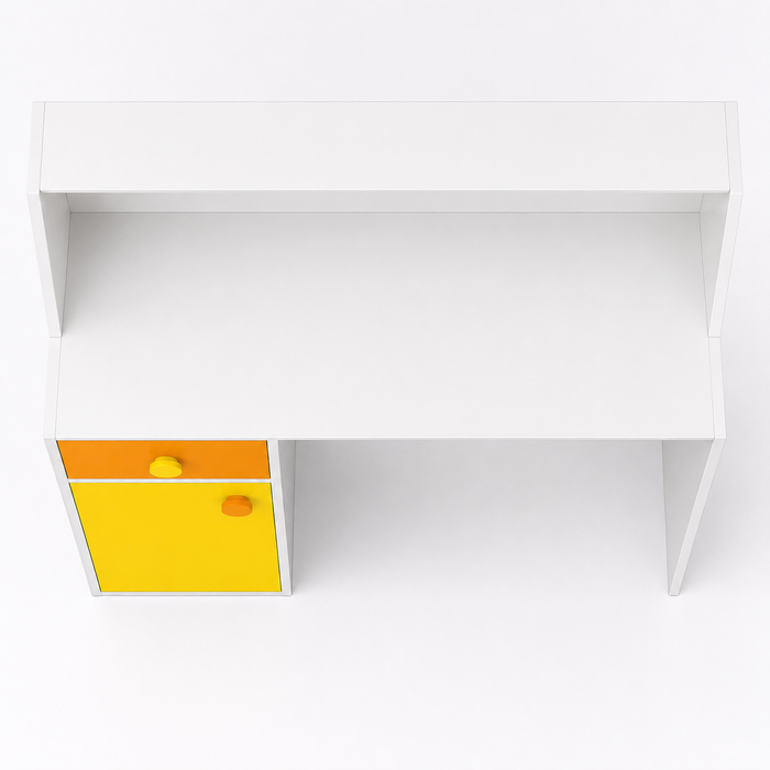 Kids Study Desk in White with Yellow Drawer & Storage Cabinet for Kids Bedroom, Nursery & Study Area