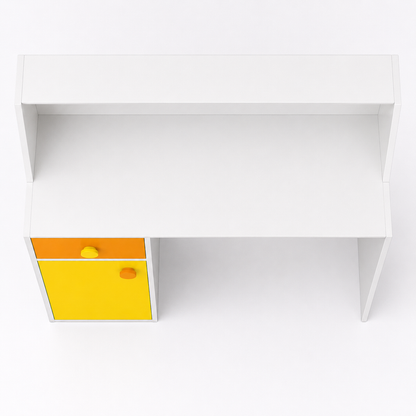 Kids Study Desk in White with Yellow Drawer & Storage Cabinet for Kids Bedroom, Nursery & Study Area