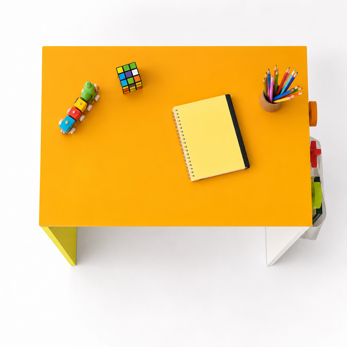 Kids Study Desk in White & Yellow with Orange Panel for Kids Bedroom, Nursery & Study Area