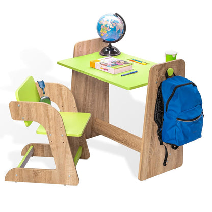 Kids Study Table & Chair Set in Oak & Lime Green for Kids Bedroom, Nursery & Study Area