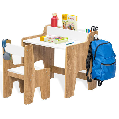 Kids Study Table & Chair Set in Oak & White with Organizer Shelf for Kids Bedroom, Nursery & Study Area
