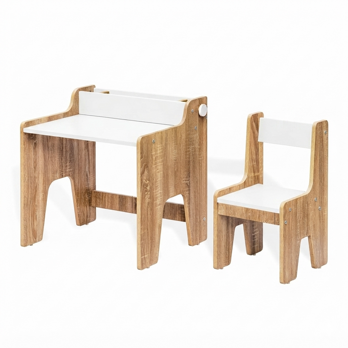 Kids Study Table & Chair Set in Oak & White with Organizer Shelf for Kids Bedroom, Nursery & Study Area