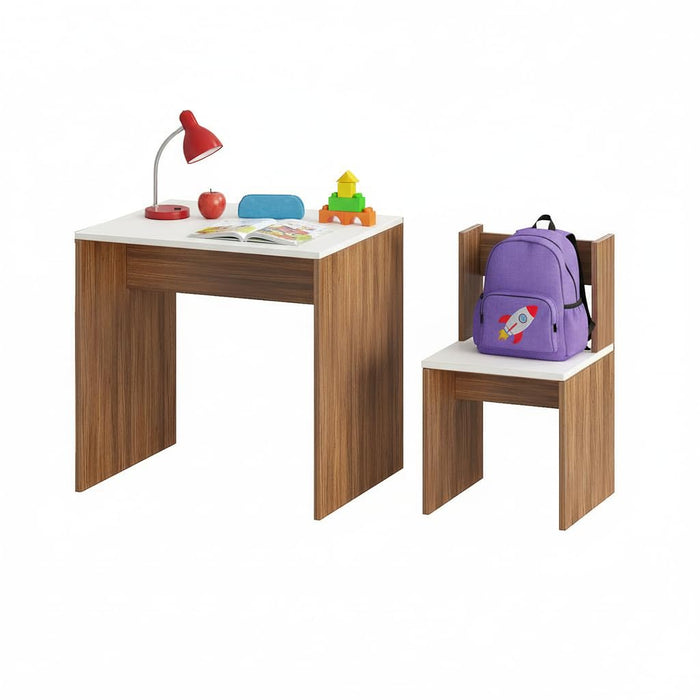 Kids Study Table & Chair Set in Walnut & White for Kids Bedroom, Nursery & Study Area