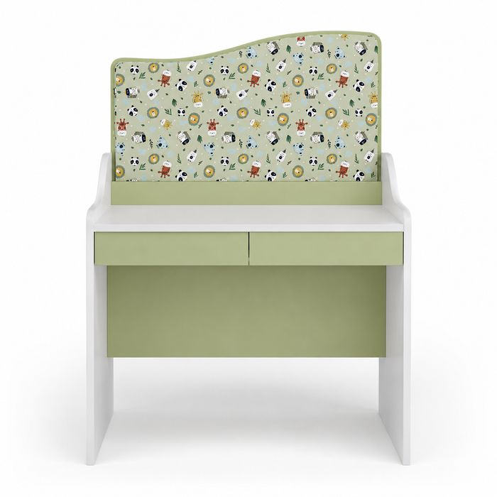 Kids Study Table with Pinboard, Drawer, Writing Desk for Children, Modern Space Saving Bedroom Furniture White and Green