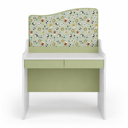 Kids Study Table with Pinboard, Drawer, Writing Desk for Children, Modern Space Saving Bedroom Furniture White and Green