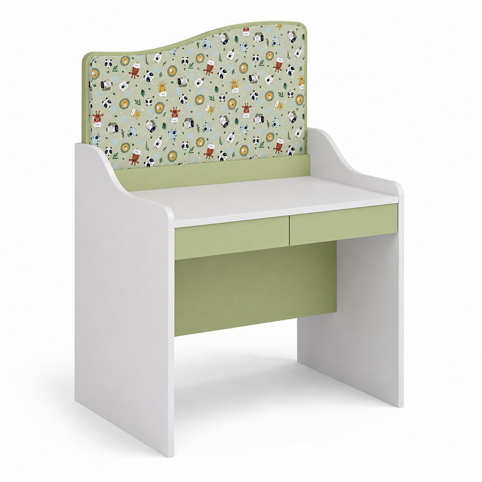Kids Study Table with Pinboard, Drawer, Writing Desk for Children, Modern Space Saving Bedroom Furniture White and Green