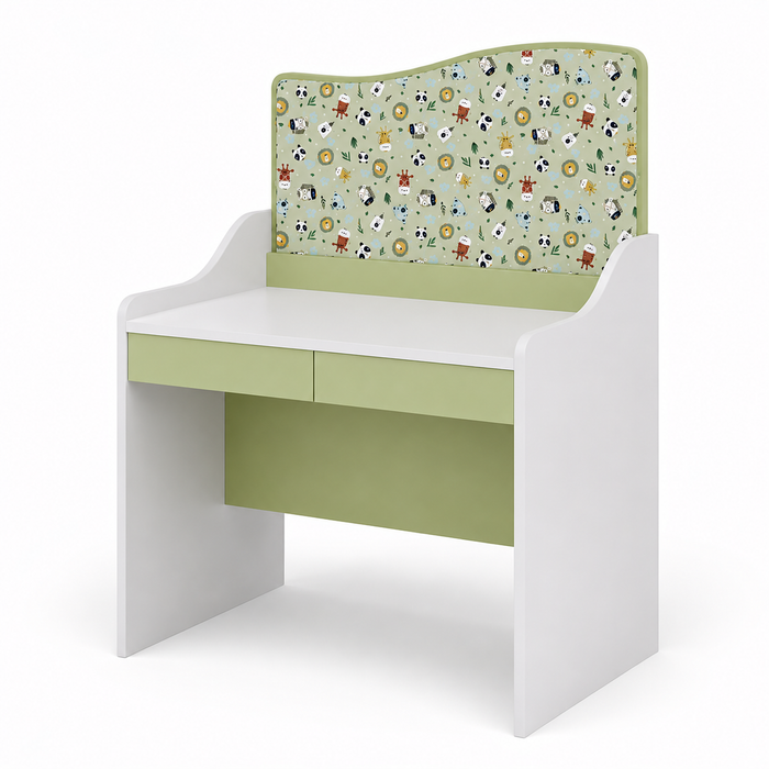 Kids Study Table with Pinboard, Drawer, Writing Desk for Children, Modern Space Saving Bedroom Furniture White and Green