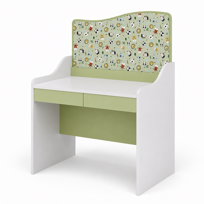 Kids Study Table with Pinboard, Drawer, Writing Desk for Children, Modern Space Saving Bedroom Furniture White and Green