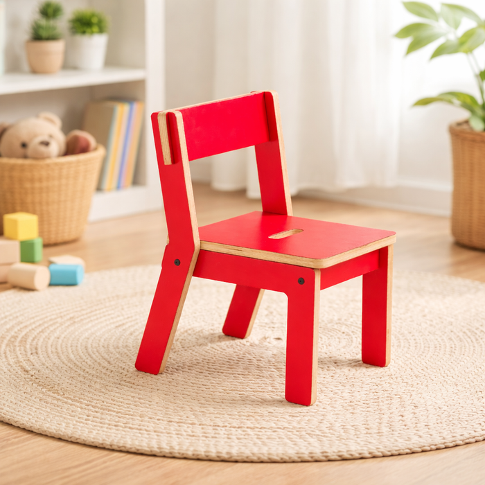 Kids Wooden Chair Red Colour or Durable Plywood Study Chair for Children