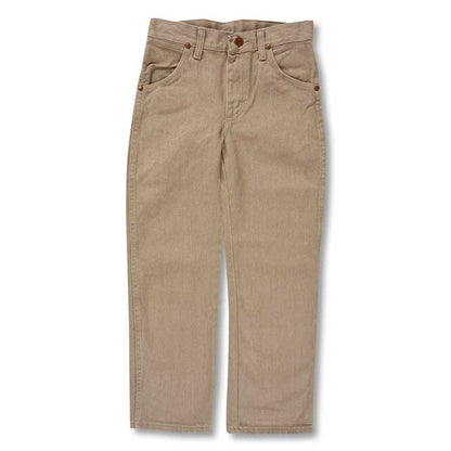 Tan Wrangler Cowboy Cut original fit jeans for kids in durable cotton denim with authentic five-pocket styling.