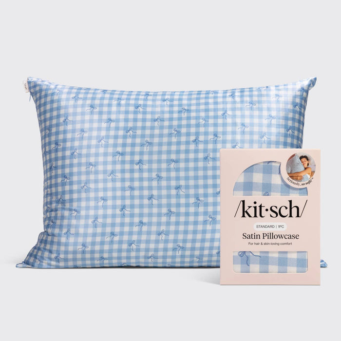 Kitsch Satin Pillowcase in Gingham Blue