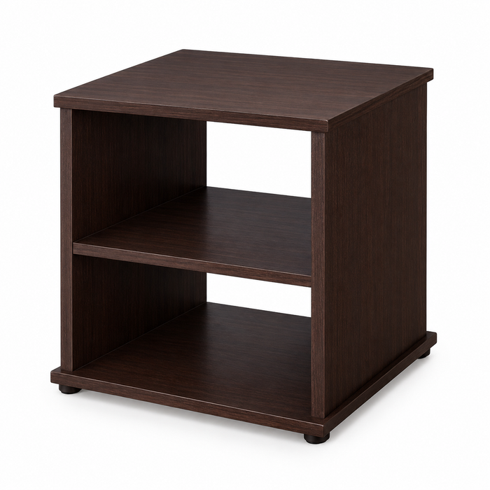 Lakdi Modern Open Shelf Bedside Table for Bedroom, Dark Walnut Particle Board Nightstand with 2 Tier Storage