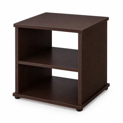 Lakdi Modern Open Shelf Bedside Table for Bedroom, Dark Walnut Particle Board Nightstand with 2 Tier Storage