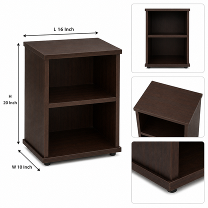 Lakdi Modern Open Shelf Bedside Table for Bedroom, Dark Walnut Particle Board Nightstand with 2 Tier Storage