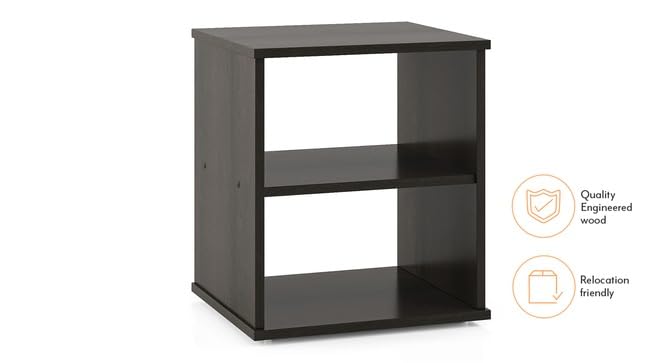 Lakdi Modern Open Shelf Bedside Table for Bedroom, Dark Walnut Particle Board Nightstand with 2 Tier Storage