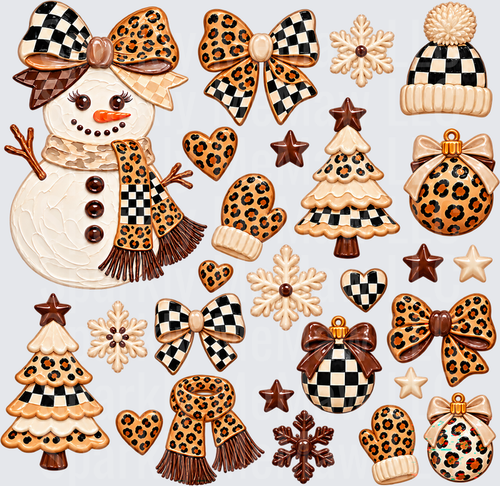 Leopard Checkered Christmas Elements 10x10 Cut and Stick UV Sheet