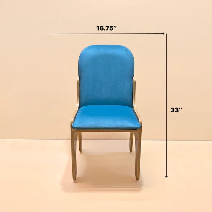 Luxury Blue Velvet Kids’ Chair with Ergonomic Curved Wooden Frame or Modern Handcrafted Junior Study and Dining Chair for Playrooms and Bedrooms