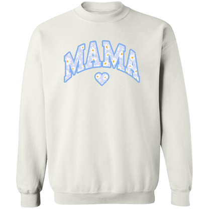 Mama Floral Daisy Sweatshirt (Blue) in White