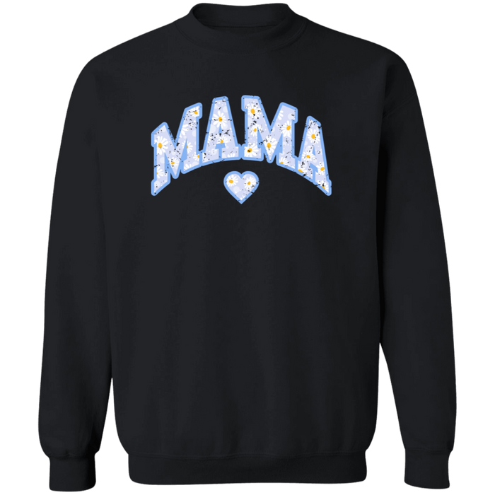 Mama Floral Daisy Sweatshirt (Blue) in Black