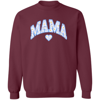 Mama Floral Daisy Sweatshirt (Blue) in Maroon