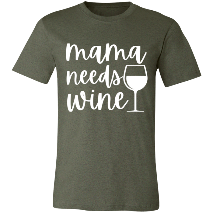 Mama Needs Wine graphic t-shirt in Heather Military Green