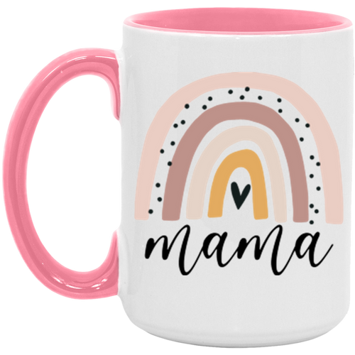 Mama Rainbow ceramic coffee mug in White/Pink