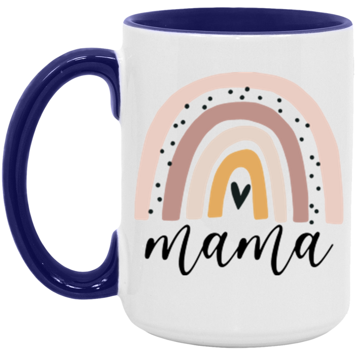 Mama Rainbow ceramic coffee mug in White/Midnight Blue