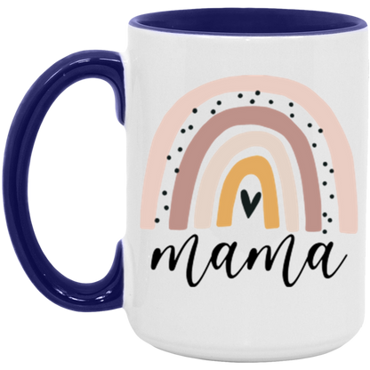Mama Rainbow ceramic coffee mug in White/Midnight Blue