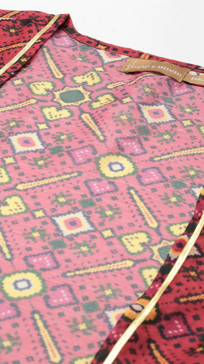 Maroon Patola Front Open Shrug