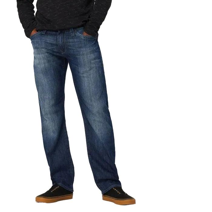 Mavi Men's Zach straight leg jeans in Dark Maui stretch denim with a regular rise and classic five-pocket styling.