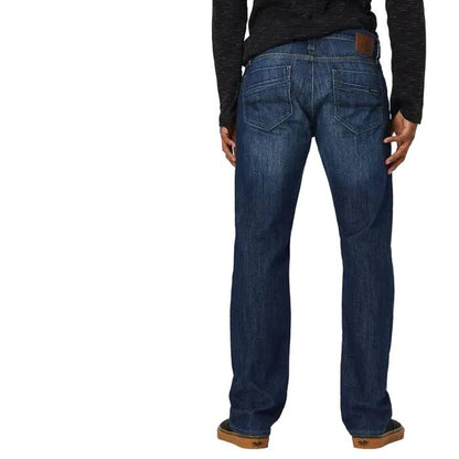 Back view of Mavi Men's Zach straight leg jeans in Dark Maui wash, featuring breathable stretch denim and a regular rise.